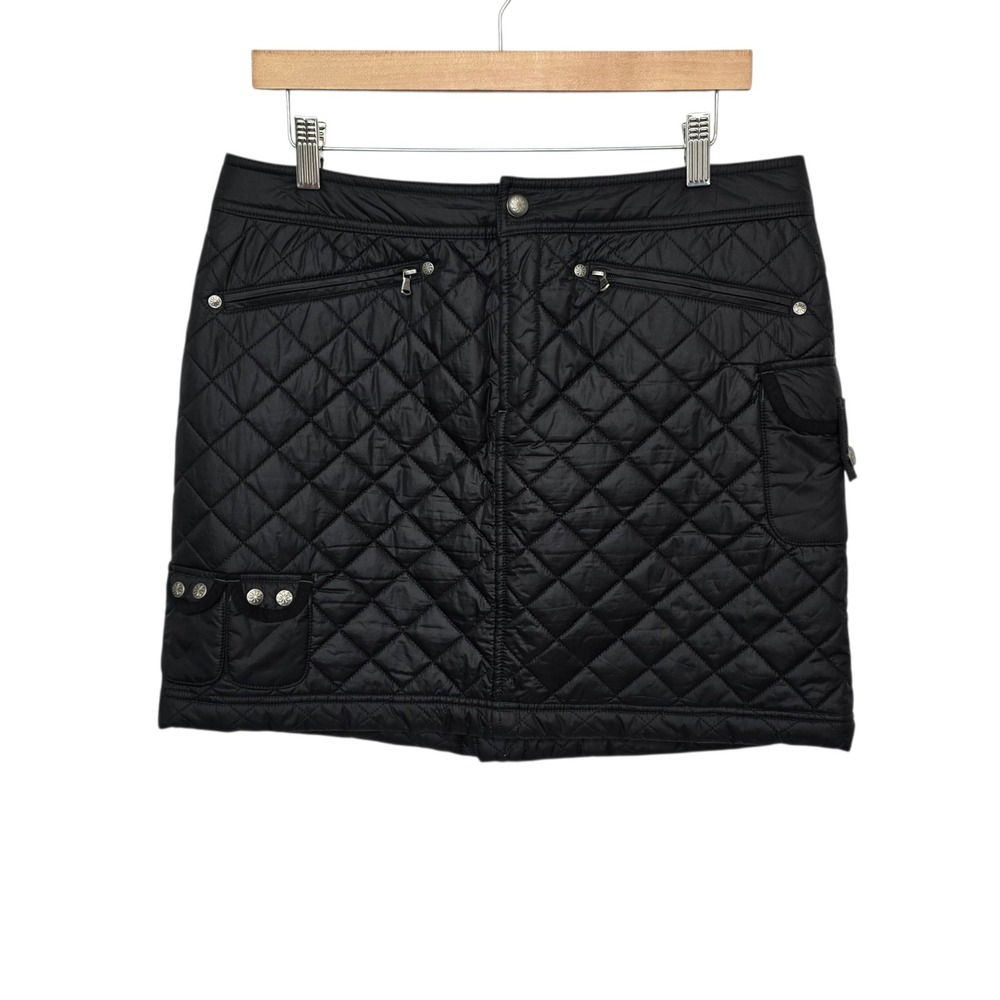 Athleta Black Quilted Puffer Mini Skirt Insulated Hiking Winter Size 12T Tall